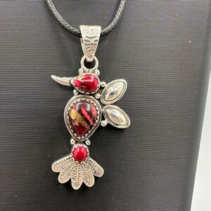 🌹Sterling Silver 925 Rose Dahlia Turquoise Hummingbird Necklace Pendant Handmade